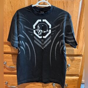 Metal Mulisha Black Short Sleeve Tee with White Skull Helmet Graphic
